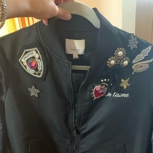 Revolve Cinq a Sept Black satin Bomber Jacket Small